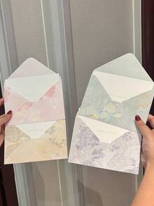 1/5 Set European Style Gold Foil Envelopes With Gold Foil Greeting Cards And Wax Seal Stickers, Glitter Embossed Floral Pattern Letter Paper Invitation Cards For Romantic Wedding Party, Wax Seal Set - Language Of Flowers - View 5