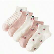1/5/10 Pairs Cute Strawberry & Rabbit Socks, Simple Breathable Low-Cut Short Socks For Women, Fashion Casual Outdoor - Multicolor - View 4