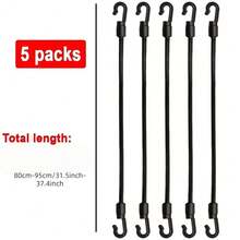 5 Heavy Duty Elastic Ropes With Hooks And Tension Straps - Adjustable Multi-Function Tie-Downs, Suitable For Home, Travel And Camping Gear, Durable, Plastic Material, Wind-Resistant Folding Design, Suitable For Bicycle/Motorcycle - Cord Buckle - View 2