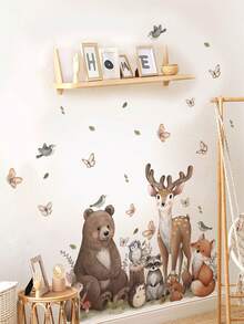 1pc,Cartoon Animal Decorative Wall Sticker,Hot Air Balloon Bear,Dinosaur Excavator,Colorful Cartoon Animal Wall Sticker,Baseboard Sticker,PVC Self-Adhesive Removable,Suitable For Bedroom,Living Room,Study,Dining Room,Bathroom,Home Wall Decoration,Room Decoration,Etc. - Multicolor - View 2