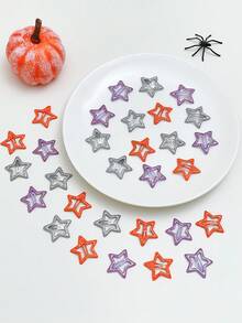Women's Hollow Glitter Star Halloween Hair Clip Set, Y2K, Orange Purple Silver Shiny Five-Pointed Star BB Side Hair Clips, Women Girls Gothic Halloween "Trick Or Treat" Party Cosplay Daily Hairstyle Accessories, Women's Halloween Hair Accessories, Halloween Accessories, Halloween Costume, Back To School Essentials - Multicolor - View 5