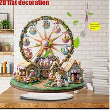 2D Flat, 2D Easter Ferris Wheel Acrylic Decoration - Colorful Animal Theme Desktop Art With Rabbit, Chick And Egg Design, Perfect For Home And Office Holiday Decor, Ideal Easter Gift, Easter Home Decor |Playful Aesthetic|Pastel Color, 2D Flat - A - View 5