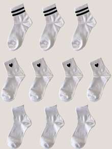 3pairs Sporty Heart Patterned Over Knee Socks - Black and White - View 13