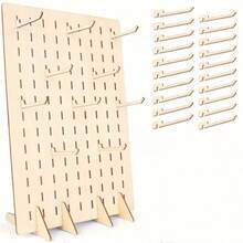 Portable Wooden Pegboard Display Rack, Includes 20 Wooden Hooks, Retail Display Stand, Necklace Earring Keychain Display Rack, Suitable For Jewelry, Handmade Crafts, Tools, Pegboard Accessory Storage Rack - 1PC - View 2
