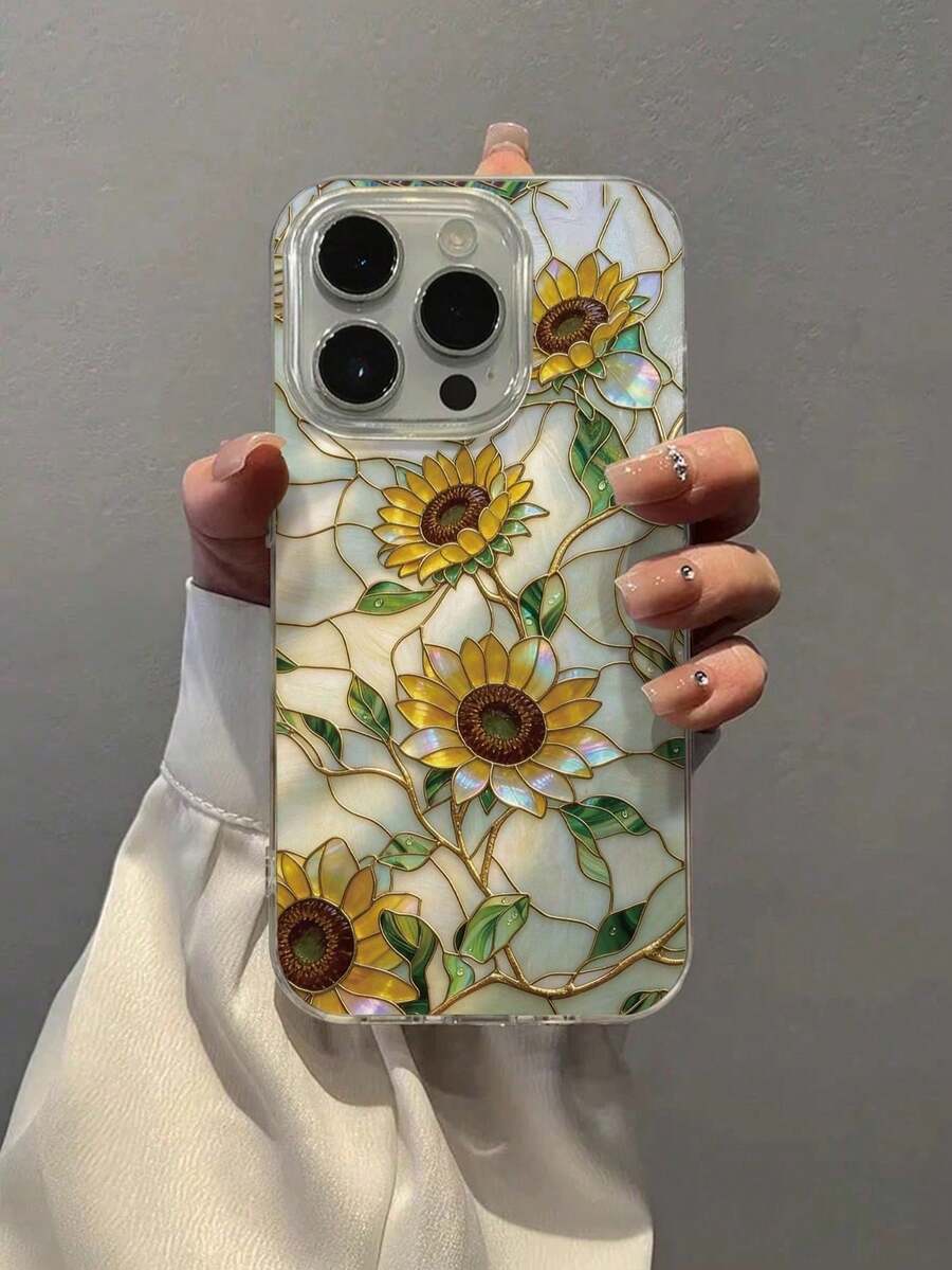 Casing Ponsel Anti Jatuh Yusha E-Style dengan Motif Pecahan Kaca dan Bunga Matahari, Kompatibel dengan IP14, IP14 Pro, IP14 Pro Max, IP13, IP13 Pro, dan IP13 Pro Max, serta IP11. - MultiWarna - View 1