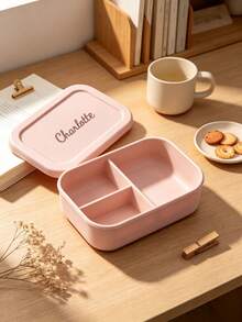 1pc Customized Text Logo Personalized 3-Compartment Silicone Lunch Box, Custom Lunch Box, Custom Bento Box, Custom Food Storage Container, Customized Lunch Box With Name And Pattern, Food Container, Bento Lunch Box, Silicone Lunch Box With Dividers, Perfect For Work And Travel - Multi-color 2 - View 6