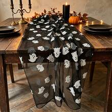 1/3pcs Little Ghost Table Runner, Perfect Choice For Halloween, Black Valentine's Day And Gothic Style Party Decoration. Exquisite Mesh Fabric, Suitable For Black Theme Wedding, Bar, Cafe And Private Dinner Party - Black - View 1