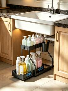 2-Tier Pull-Out Under Sink Storage Rack, Multi-Function Under Sink Organizer, Space-Saving Detachable Storage Rack, Suitable For Kitchen Bathroom Cabinet Sink Storage, Christmas Decor Home, Kitchen Decor, Kitchen Essential, Storage Organizer, Dish Drying Rack, Kitchen Storage Organisers, Fall Decor For Home, Home Decor, Halloween Decoration, Christmas Home Decor, Home Essentials - Multicolor - View 7