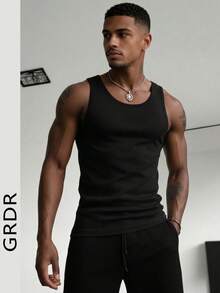 GRDR Men's Casual Solid Color Tank Top, Versatile For Summer - Black - View 4