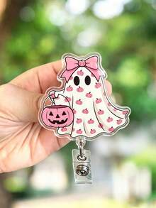 Pumpkin Ghost Retractable Badge Reel: Halloween Decoration, Acrylic Nurse ID Badge Holder, Party Name Tag & Party Favor - Halloween Series - View 2
