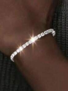2pcs/Set Men's Diamond Inlaid Square Claw Chain Necklace And Bracelet, Hip-Hop Style Rhinestone Jewelry, Creative Punk Style Men's Necklace, Suitable As A Gift For Boyfriend, Also Applicable For Daily Casual Matching And Wearing, Valentine's Day, Carnival Gift - Multicolor - View 4