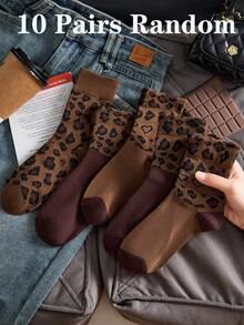 3 Pairs Women's Fashion Leopard Print Mid-Calf Socks, Breathable And Comfortable, Random Color, Suitable For Daily Wear And Outings, All-Season Style - Multicolor - View 13