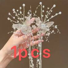 Crystal Butterfly Tassel Hair Clip, Suitable For Bridal Updo, Holiday Photo Shoots, Or As Elegant Halloween Hair Accessory - White - View 9