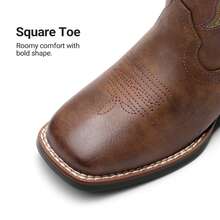 Women's Cowboy Boots Embroidered Square Toe Chunky Low Heel Mid Calf Cowgirl Western Fashionable For Theme Party Country Concert Boots - 棕色 - 查看 3