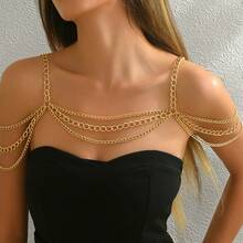 1pc European And American Aluminum Alloy Shoulder Chain, Women's Backless Long Dress Beach Vacation Outfit Shoulder Accessory - HK0026 - View 2