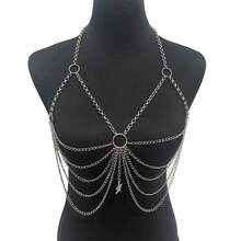 1pc Vintage Aluminum Alloy Women's Chest Chain, Y2K Style, Influencer Favorite Summer Beach Decorative Chain - Silver - View 5