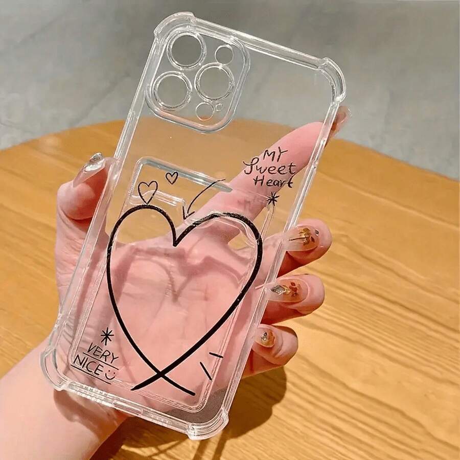 [24h Shipping from DE/FR/ES]handy hüllencoque iphonefundas iphoneFundas para Teléfono con Porta Tarjetas de Foto Líneas Simples Amor Adecuado para iPhone16 16pro 16promax 15pro 15promax14 14promax 13 12 11 XSMAX XR Dibujos Animados, Creativo, Cubierta Completa, Funda Protectora Anticaída, adecuada como regalo para ti o amigosShockproof, scratch-proof, no yellowing    perfect gift - A - Ver 1