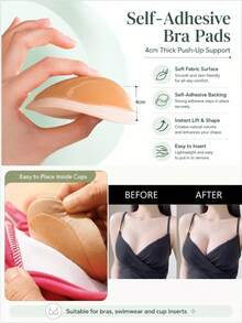 Self-Adhesive Bra Pads Inserts, Thickened Push Up Breast Cup Enhancer, Reusable Invisible Lift Bra Padding For Swimwear & Bikini - Multicolor - View 5