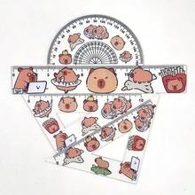 4pcs/Set Capybara Acrylic Ruler Set: High-Quality Protractors, Rulers, And Compasses - Perfect For Schools Or Offices - Make Your Workspace Full Of Fun! Back To School - Multicolor - View 4