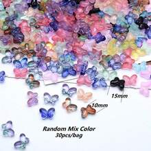 30 piezas de dijes de mariposa de vidrio de colores aleatorios de 10x15mm, adecuados para la fabricación de joyas y accesorios DIY - 30 piezas de mezcla de mariposas gordas - Ver 2