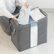 1pc Extra Large Handle Storage Bag, Portable Clothing & Bedding Organizer Bag With Transparent Window, Durable Polyester Material - Grey - View 7