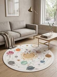1pc Planet Carpet, Cute Style, Faux Cashmere Round Rug, Soft And Fluffy, Home Decor, Room Decoration, Home Supplies, Doormat, Living Room Carpet, Kitchen Mat, Bedroom Decor, Bathroom Mat, Easy To Clean - Planet - View 2
