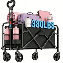 Heavy Duty Collapsible Outdoor Utility Wagon,Folding Grocery Shopping Cart With Wheels,All-Terrain Portable Beach Wagon ForCamping, Sports & Garden, Black - Multicolor - View 3