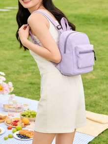 Mini Mochila para Mujeres, Mochila de Viaje Ligera y de Moda de Estilo Japonés para Exteriores - Morado - Ver 3
