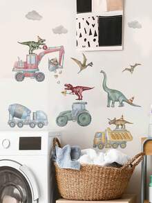1pc,Cartoon Animal Decorative Wall Sticker,Hot Air Balloon Bear,Dinosaur Excavator,Colorful Cartoon Animal Wall Sticker,Baseboard Sticker,PVC Self-Adhesive Removable,Suitable For Bedroom,Living Room,Study,Dining Room,Bathroom,Home Wall Decoration,Room Decoration,Etc. - Multicolor - View 5