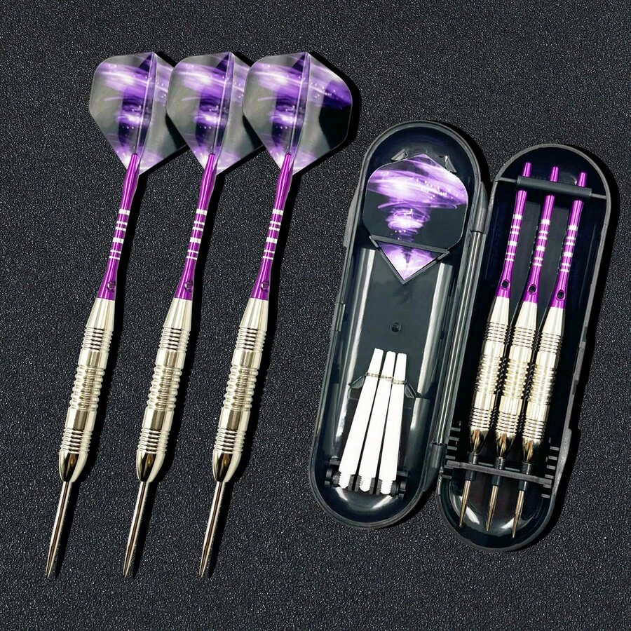 3件/組 銀色與紫色專業飛鏢,飛鏢套組,不鏽鋼針 23g 飛鏢 - 銀色 - 查看 1