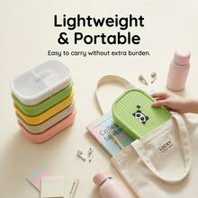 1pc Cute Pattern Plastic Lunch Box With Detachable 3-Compartment, Microwave Fruit Salad Food Storage Container, Large Capacity Divided Bento Box, Refrigerator Fresh-Keeping Box, Leak-Proof Meal Prep Box For Student Adult Use In School, Office, Picnic - Multicolor - View 8