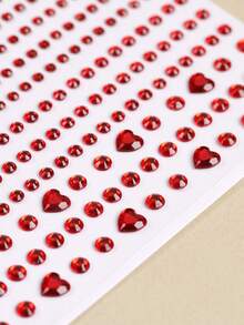 Red Large & Small 3D Heart-Shaped Glitter Face Gems, Y2K Self-Adhesive Rhinestones, DIY Concert Disco Party Shiny Face Decoration - Red - View 7