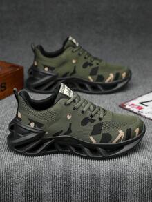 Luxury Women's Camouflage Athletic Sneakers, Premium Shock-Absorbing Blade Sole Shoes, Comfortable Supportive Footwear For All-Day Wear - Green - View 2