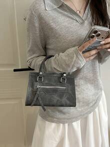 Mini New Fashion Zipper Decor Handbag, Suitable For Parties, Gatherings, Outings, Vacations, Shopping And Daily Use, Can Store Coins, Phones, Also As Work Bag For White-Collar, College Students And Office Workers, Elegant Designer Bag For Women - Black - View 3