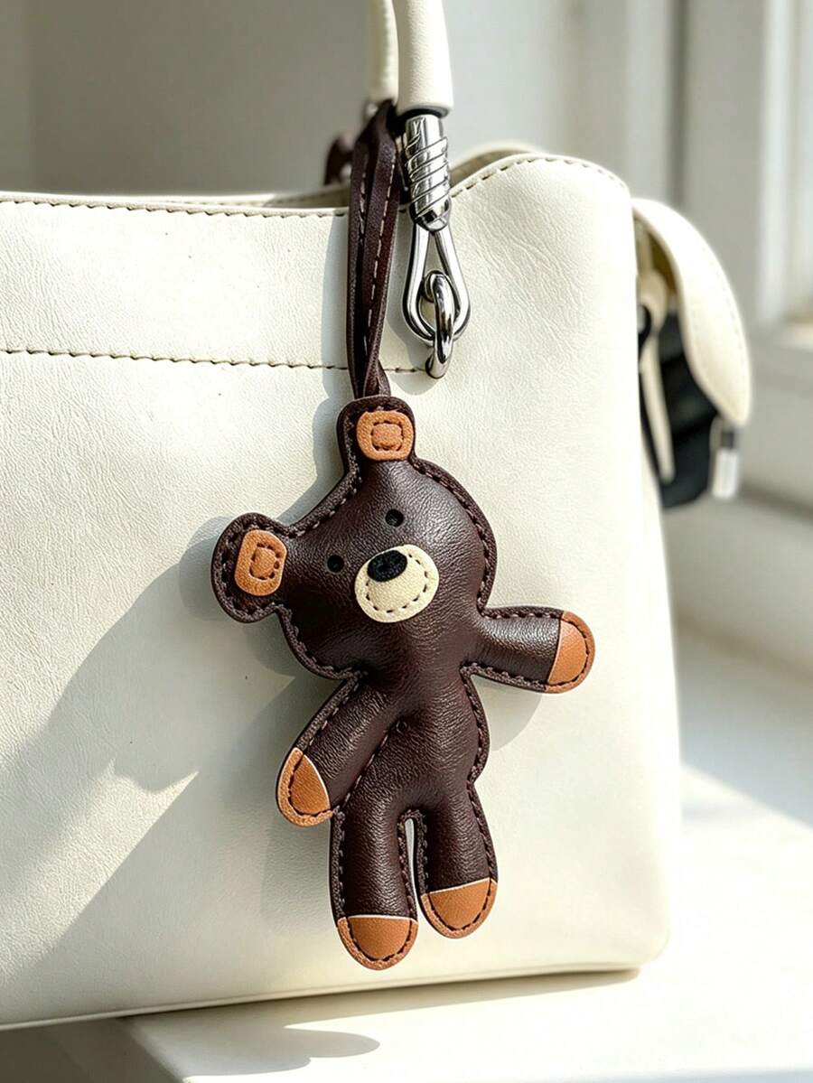 1pc Brown Teddy Bear Cute Animal Pendant, Backpack Decoration, Shoulder Bag Charm, Car Hanging Ornament, Luggage Accessory, Birthday Gift - Brown - View 1