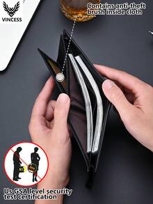 VINCESS Men's Genuine Leather Business Wallet, Anti-Theft, Fashion Design, Large Capacity Luxury Cowhide Men's Wallet, With Card Slots, Credit Card Slots, Multi-Function Business Wallet, Ideal Gift For Men - Black - View 3