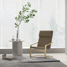 Silla relajante, silla mecedora con reposacabezas, aspecto de lino, madera de abedul, marrón, On-Site - Marrón + Lino - Ver 4