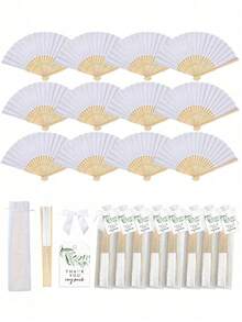 2/8/40pcs Elegant White Folding Fan Set, Bridal Bamboo Handheld Folding Fan, Suitable For Party, Wedding, Bridesmaid Decor, Bridesmaid Bamboo Handheld Folding Fan, Party Event Accessory, Summer Essential Accessory, Women's Folding Fan - Multicolor - View 1