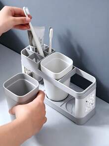 Juego de accesorios de baño creativo para parejas, soporte para cepillo de dientes con taza de enjuague, estante de almacenamiento para pasta de dientes y taza de enjuague bucal - Multicolor - Ver 1