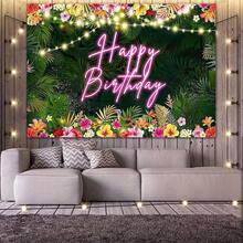 1pc Hawaiian Tropical Birthday Backdrop, Tropical Palm Leaf Birthday Party Background, Luau Birthday Party Decoration, Aloha Birthday Banner, Party Banner - View 12