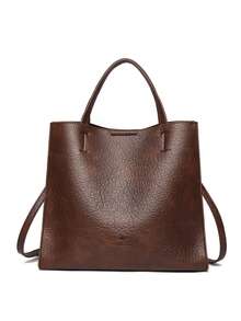 Women's Tote Bag, Solid Color, Soft Textured PU Leather, Large Capacity, Multi-Layer Storage, Campus Backpack, Suitable For University Campus - Brown - View 7