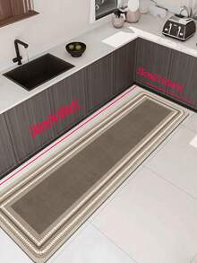 1pc Brown Rectangular Frame Rubber Kitchen Mat, Patterned, Absorbent And Easy To Clean, Suitable For Kitchen, Bathroom And Other Areas, Suitable For Year-Round Use And Various Holidays - Multicolor - View 14