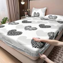 3pcs Plaid Pattern & Heart Element Bed Sheet Set, Fashionable & Romantic, Set Includes [1 Bed Sheet + 2 Pillowcases] No Pillow Inserts, 100% Polyester/Pillowcase Color Random New Modern Style - Deep Pocket/Tight Fit/King/Queen/48H No Slipping/Suitable For Various Holidays And Daily Use | Double/Full Size/Easy To Use/High-End Luxury Classic Design Bedding, Soft Fabric, Skin-Friendly, Comfortable, Suitable For Bedroom, Hotel, Dormitory, - Heart Love - View 6
