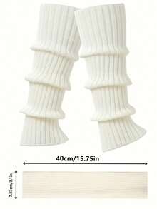 Jambières tricotées à rayures verticales de couleur unie pour femmes, design multicouche plié avec revers ample, jambières d'hiver souples et élastiques, style ballet gothique pour le port quotidien - Multicolore - Voir 5