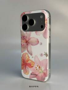GIIPPA 1pc Pink Hibiscus Pattern Design Phone Case, Compatible With Phone 17 Pro Max, 16 Pro Max, 15 Pro Max, 14 Pro Max, 11/12/13/14/15/16 Pro Max Plus, Korean Style High-End Fashion Fun Elegant Design Suitable For Men And Women, Perfect Gift For Girlfriend On Christmas, Valentine's Day, Easter, Wedding Season And Birthday! - Multicolor - View 3