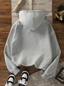 Women's New Autumn/Winter Minimalist Letter Print Casual Fashion Versatile Thermal Lined Sweatshirt Sweatshirt - Grey - View 4