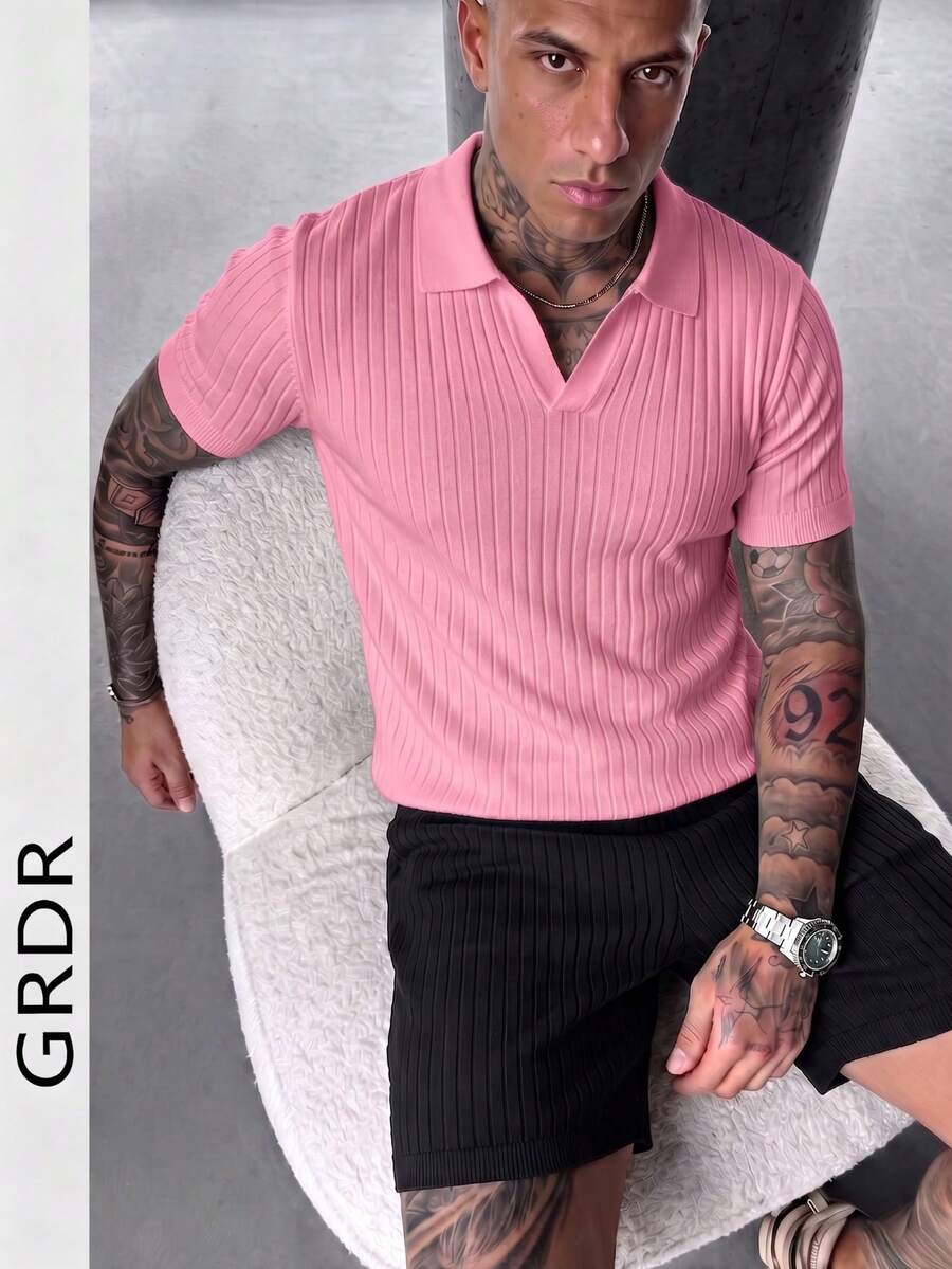Men's Solid Color Casual Versatile Commute Knit Short Sleeve Top