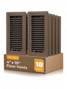 Floor Register 4x10, Floor Vent Covers, Heavy Duty Steel Walkable Floor Vents, For Sidewall And Floor, Brown 10 Pack - 4 Inches X 10 Inches, 10 Pieces, Brown - View 1
