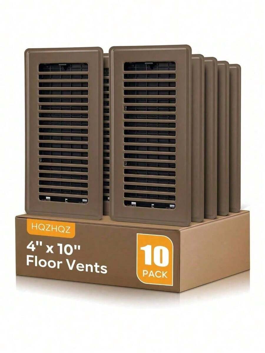 Floor Register 4x10, Floor Vent Covers, Heavy Duty Steel Walkable Floor Vents, For Sidewall And Floor, Brown 10 Pack - 4 Inches X 10 Inches, 10 Pieces, Brown - View 1