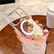 [24h Shipping from DE/FR/ES]handy hüllencoque fundas Phone Case - A Collection of Spring-Themed Cases Featuring a Golden Branch And White Floral Design, a Sturdy Transparent Case Designed to Withstand Drops, Equipped with a Magnetic Ring That Supports Wireless Charging, Suitable for  11 PlusShockproof, scratch-proof, no yellowing    perfect gift - 1 Hauptbild - Übersicht 5